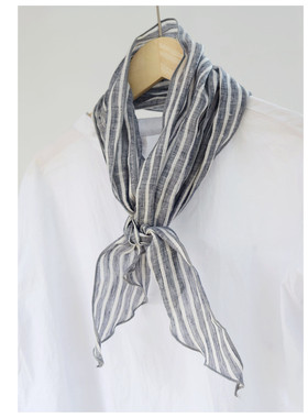 出口日本细长条纹亚麻围巾 韩版文艺简约百搭夏窄版丝巾护颈防晒