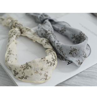 日系出口外贸品质亚麻三角巾女春夏文艺碎花百搭薄小丝巾护颈发带