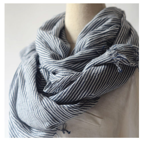 日系文艺条纹披肩棉麻围巾