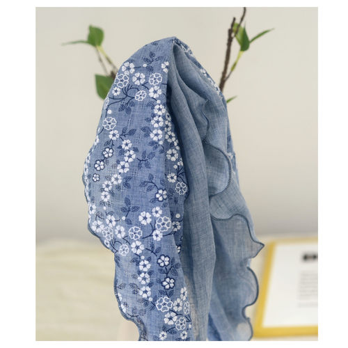 双层护脖颈防晒棉麻碎花三角巾