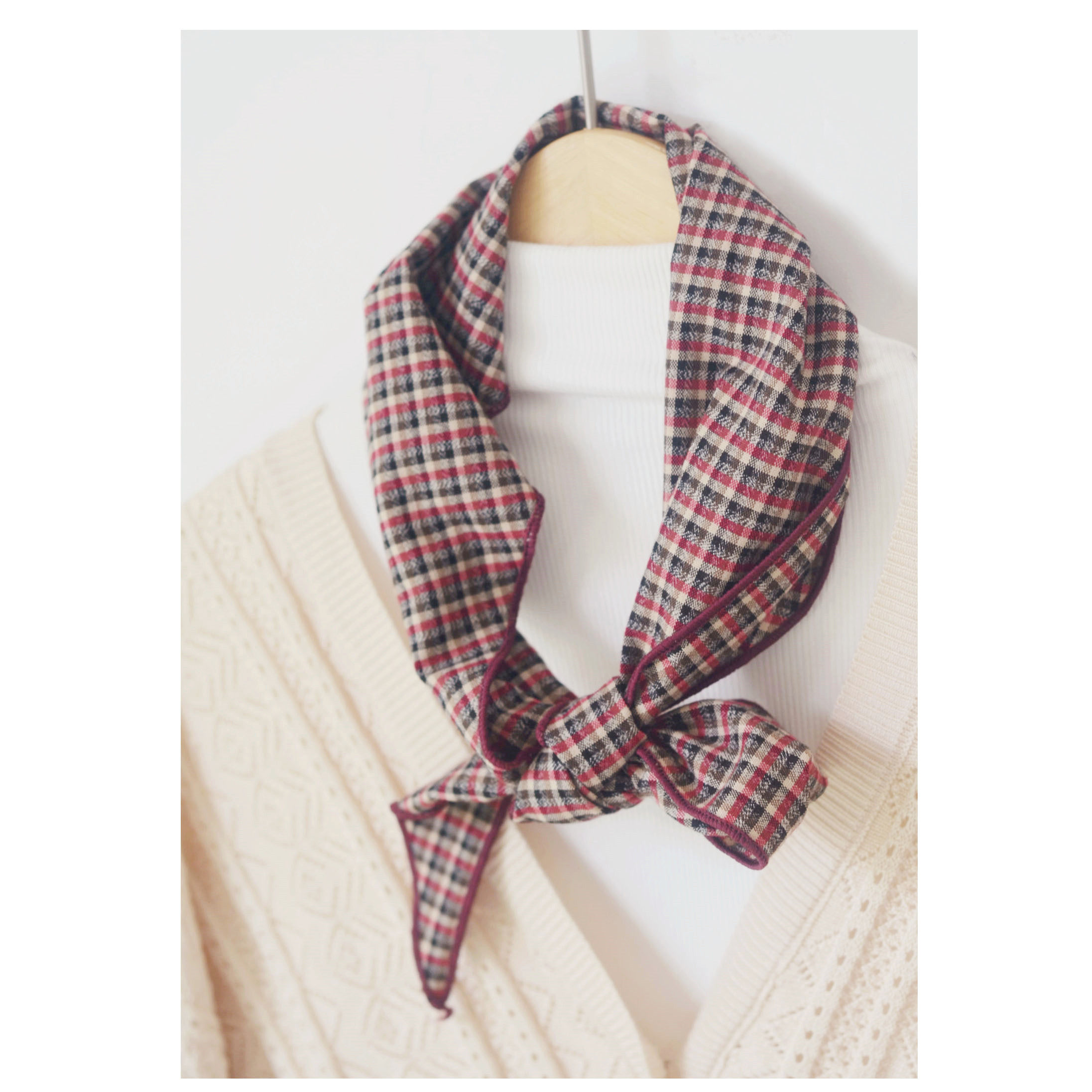 早秋全棉红蓝格子三角巾 学院风百搭护颈百搭保暖配搭男女领巾