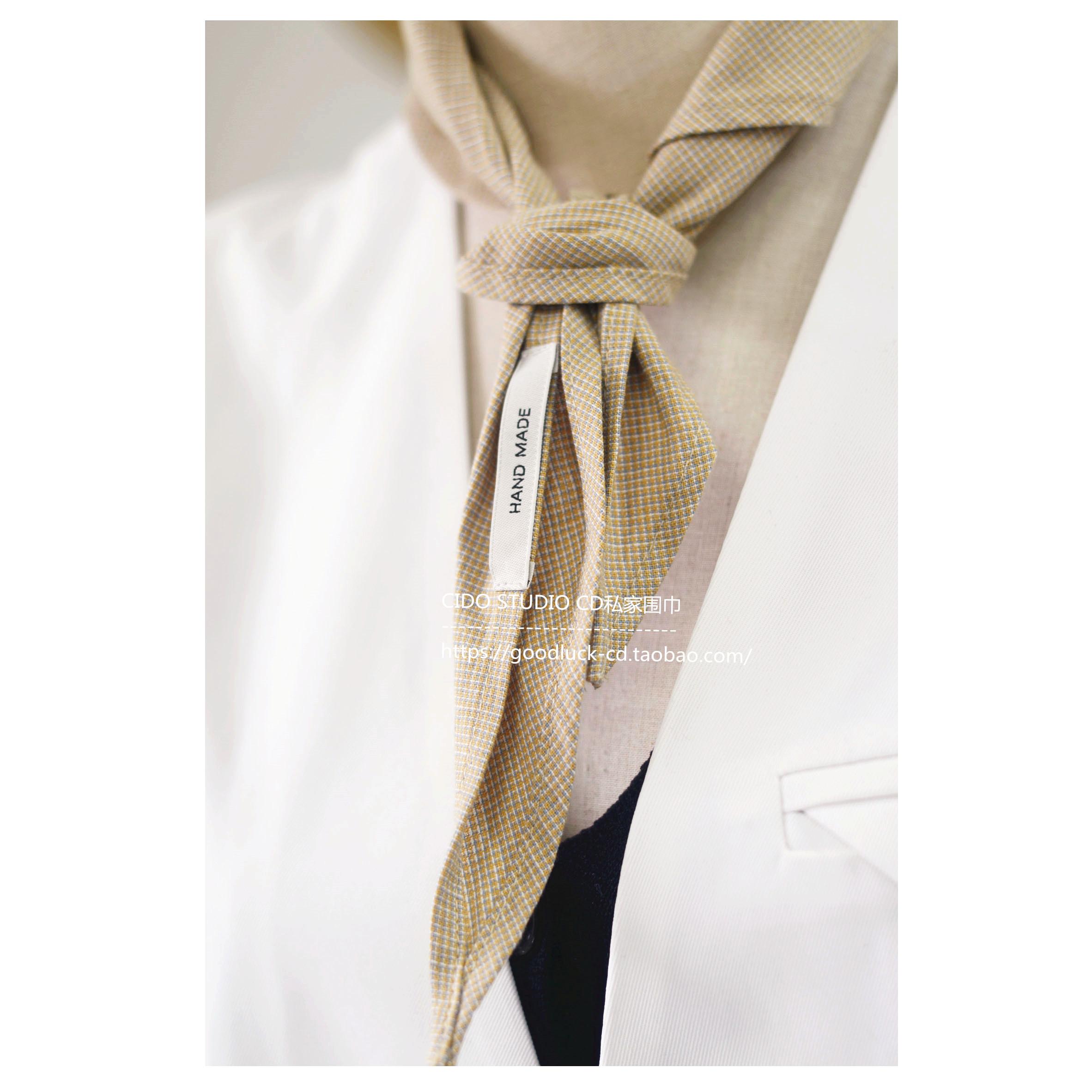 日式格子男女棉麻春秋三角巾领巾