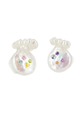 yeah jewelry官方店 天然淡水巴洛克珍珠彩色宝石少女可爱耳钉