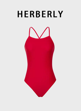 HERBERRY泳装红色纯欲显白显瘦露背比基尼运动竞速专用连体泳衣