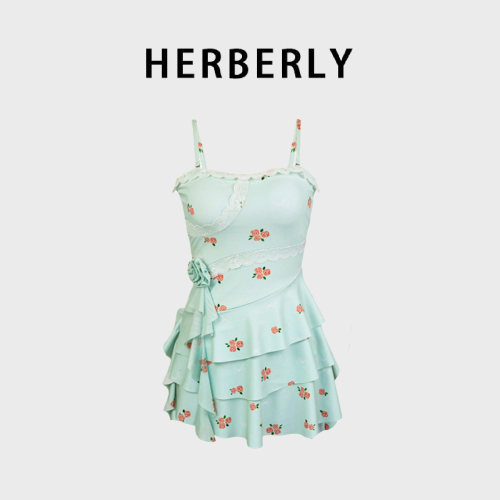 HERBERRY泳装亲子姐妹装日系保守吊带可爱甜美温泉度假裙式游泳衣