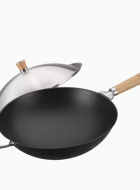 香港美思工房 精釜铁36cm手柄侧耳无涂层家用圆底炒锅K0102N