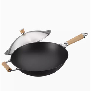 香港美思工房 精釜铁36cm手柄侧耳无涂层家用圆底炒锅K0102N
