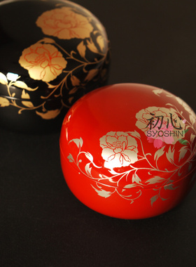 日本京都百年漆器草图漆盒赤红色