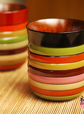 日本漆工艺 实木漆器 手绘多彩工匠手作漆涂茶杯 独乐（KOMA）
