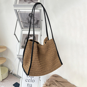 度假沙滩超大容量草编包海边单肩购物袋韩风小众百搭撞色休闲日常
