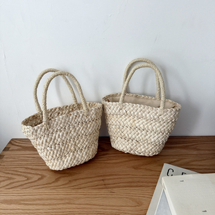 胖老与瘦竹草编包可爱女夏季 手工玉米皮编织菜篮子手提沙滩包 新款