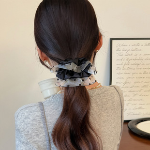 Ponytail Mesh Holder Pleated Dot Scrunchie Polka