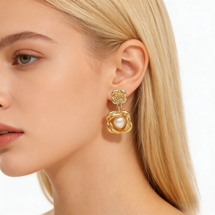 Pearl Earrings Peony Drops Chic Minimalist Floral