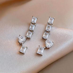 Chic Zircon Studs Minimalist Square Heart Earrings