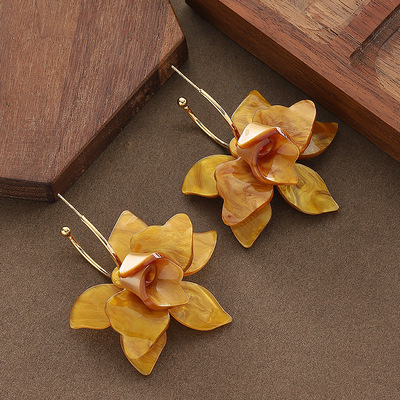 立体花朵树脂板材耳环银针耳饰