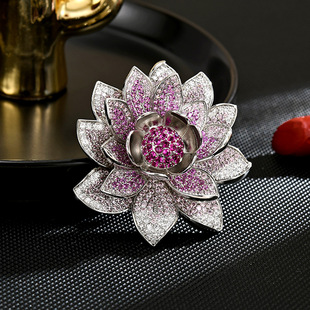 Elegant Crystal Lotus Brooch Women’s Chinese Style Pin