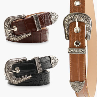 Y2K Waist Belt, Alloy Carved Buckle Retro Jeans Belt
