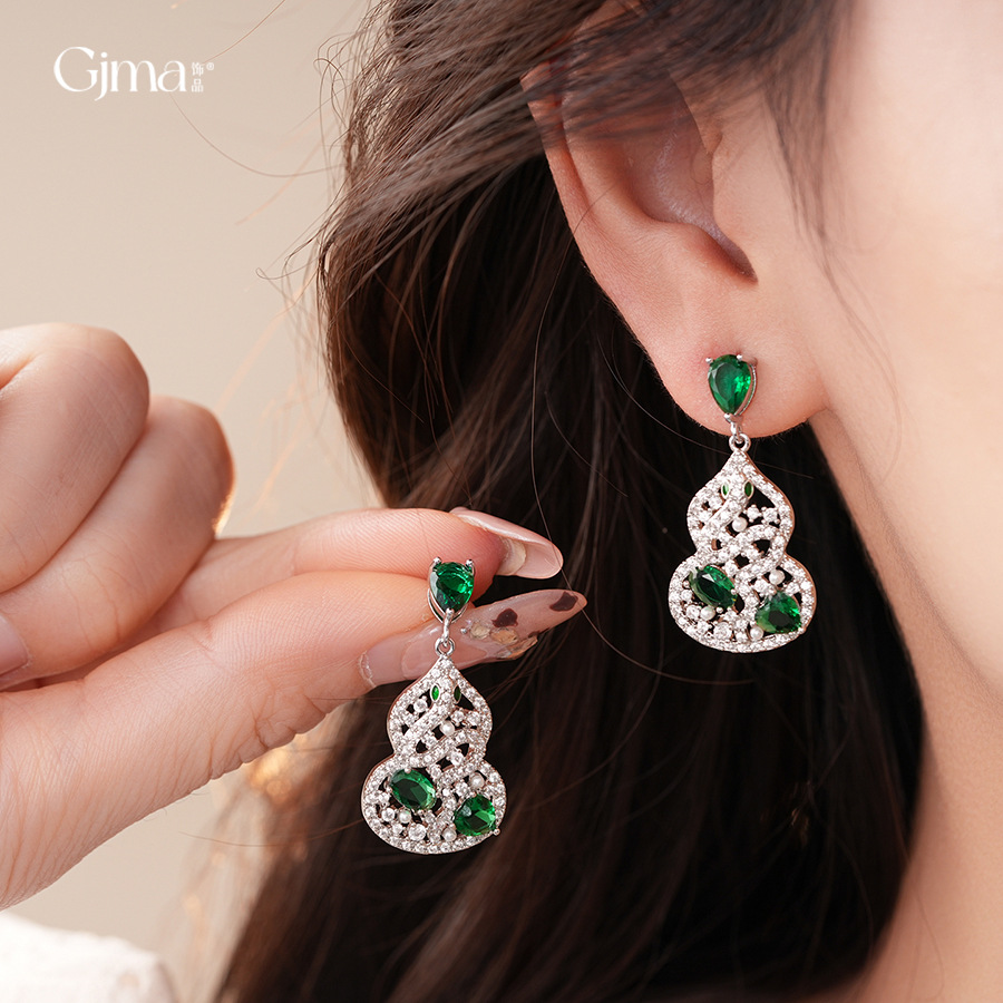 新中式国风镂空灵蛇葫芦耳环转运