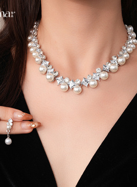 Zircon Pearl Necklace, Geometric Royal Luxury Pendant