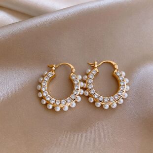 Pearl Earrings Hoop Cuffs Minimalist Chic Gold Zircon