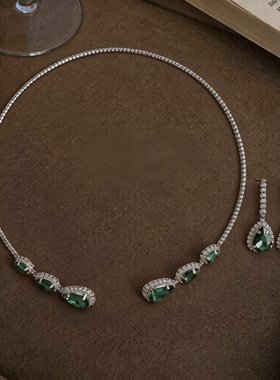 Vintage Zircon Drop Necklace Set Elegant Women