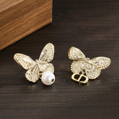 甜美法式不对称蝴蝶耳钉S925银针