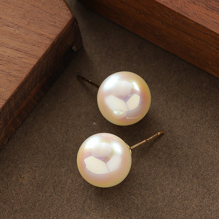 Classic Round High Shine Pearl Stud Earrings Elegant Silver
