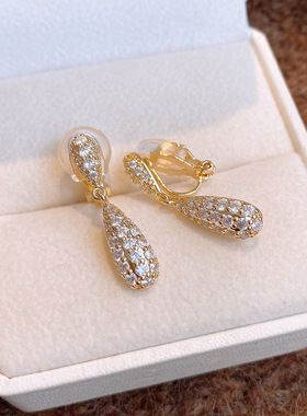 18K Gold Cuffs, Zircon Teardrop Minimalist Luxury Clip-Ons