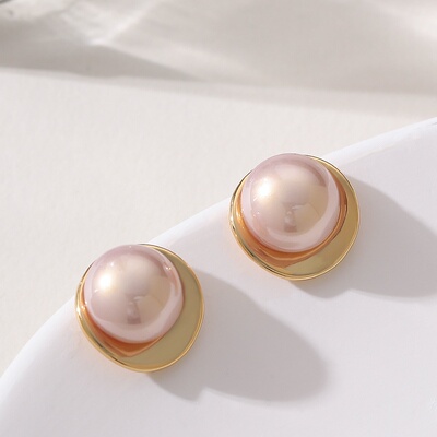 甜美气质香槟色高亮珍珠耳钉