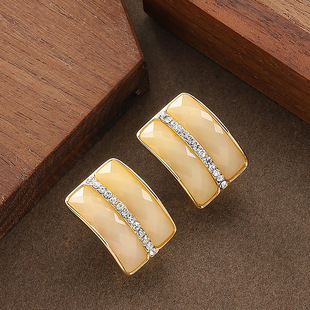 Hong Kong Style Chic Square Rhinestone Earrings Silver