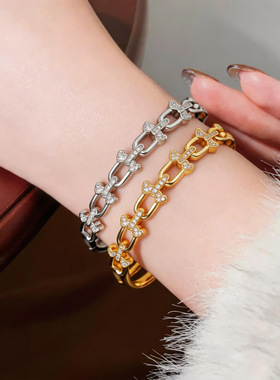 欧美个性锆石几何U形手镯