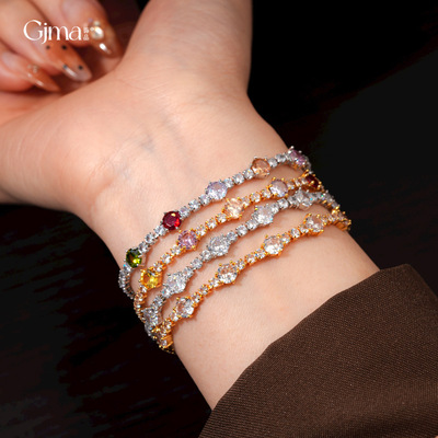 18k真金电镀彩色镶锆石圆形手链