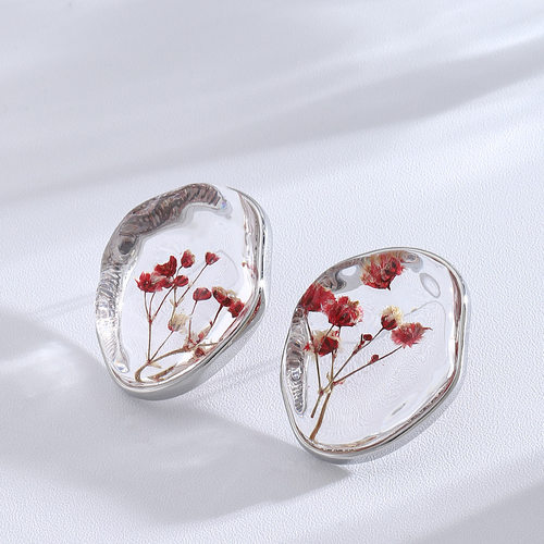 干花永生花几何树脂耳钉