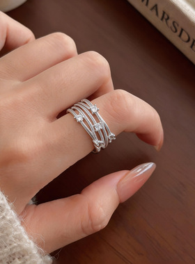 韩系冷淡风锆石多层圆形开口戒指