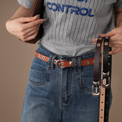 复古美拉德风皮质铆钉腰带