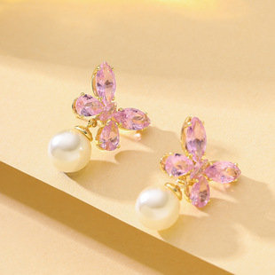 Vacation Butterfly Studs Minimalist Pearl Earrings Zircon