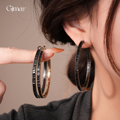 银针欧美跨境锆石几何圆形耳环