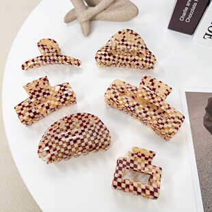 Korean Vintage Plaid Acetate Claw Clip Hair Accessory