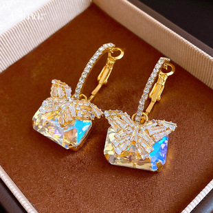 Butterfly Sparkling Earrings Diamond Hoops Korean Square