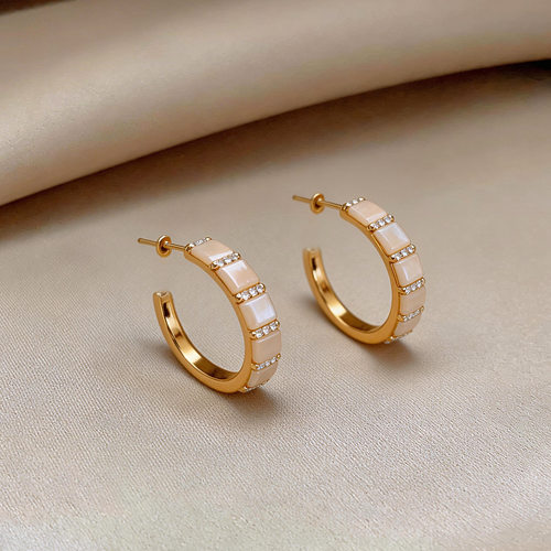 猫眼石方形c形耳钉小巧精致耳环