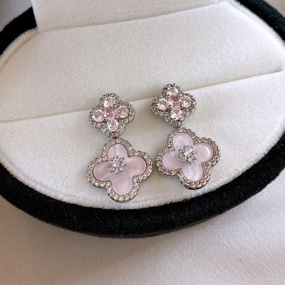 锆石贝母花朵吊坠耳钉
