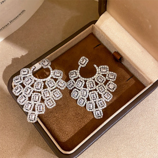 Luxury Square Zircon Hollow Earrings Statement Studs