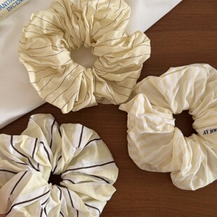 Korean Yellow Striped Hair Scrunchie,Soft Ponytail Accessory