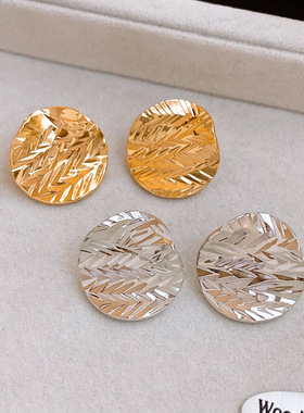 18K Gold Pleated Hoops, Metal Minimalist Earrings