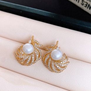 18K Gold Zircon Earrings, Sparkling Pearl Vintage Studs