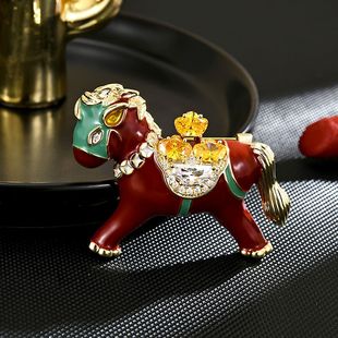 Horse Animal Brooch, Cute Diamond Zodiac Pin Accessory