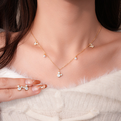 锆石圆形吊坠珍珠耳钉项链