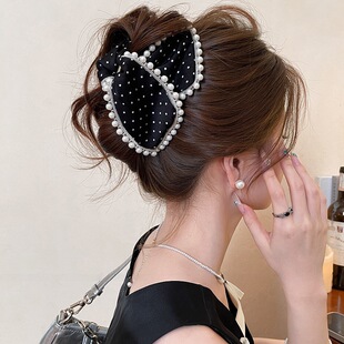 for Clip Polka Shark Large Women Claw Hair Dot Pearl Elegant