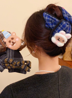Cute Cartoon Fabric Triangle Plaid Bear Hair Clip Elegant