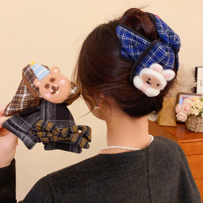 童趣卡通布艺三角形格纹小熊发夹